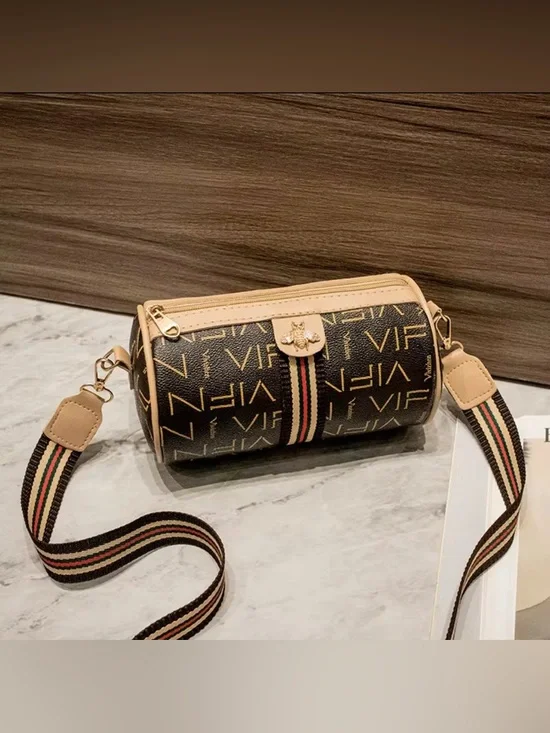 Monogram Barrel Crossbody Bag Letter Print Bee Gold Hardware 4 colors-NIP - Picture 11 of 16